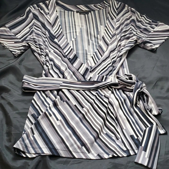 BCBGMaxazria Womens Faux Wrap Stretch Top with Tie Waist - Picture 1 of 11